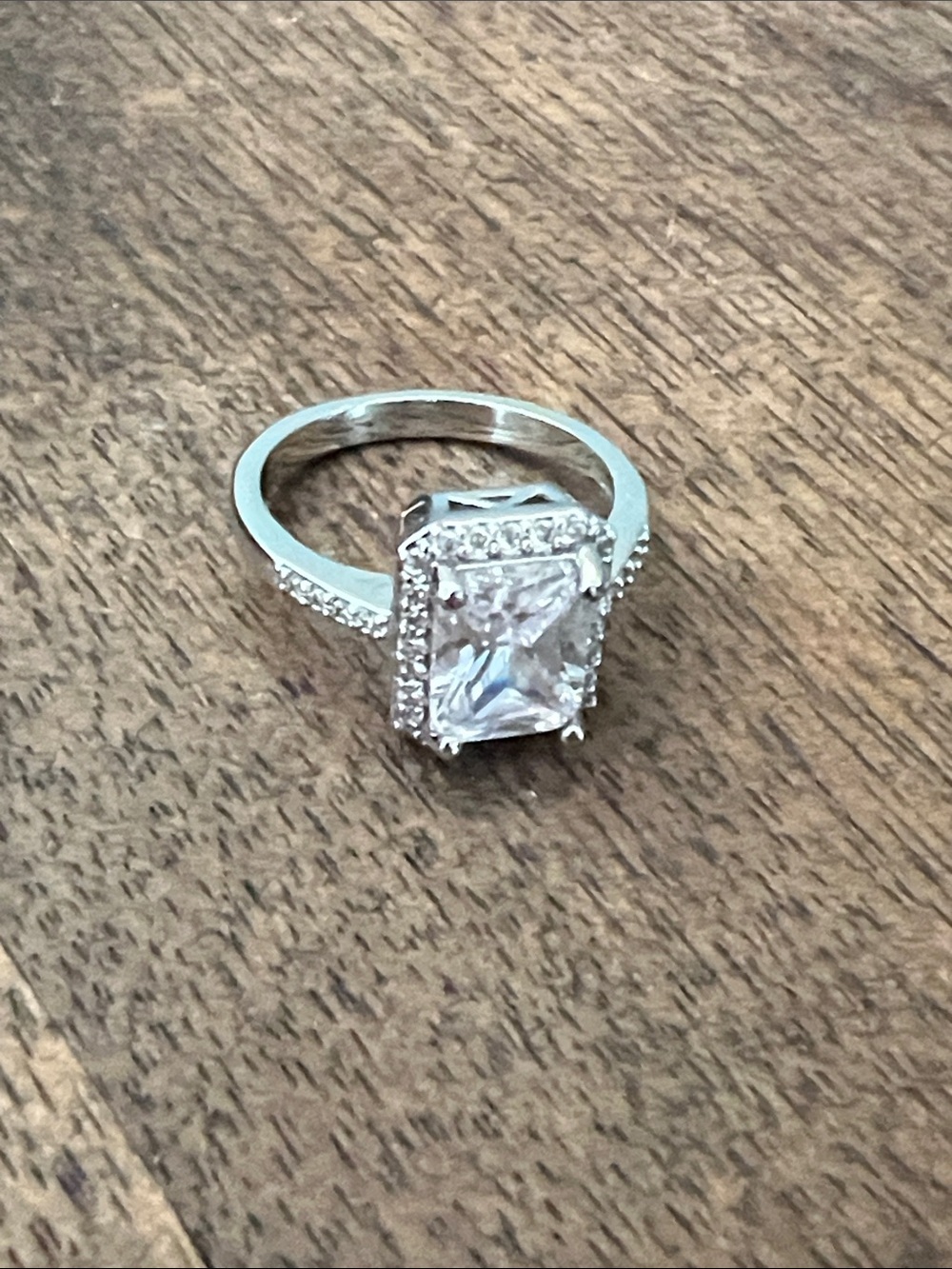 Square Halo Silver Cubic Zirconia Ring in White